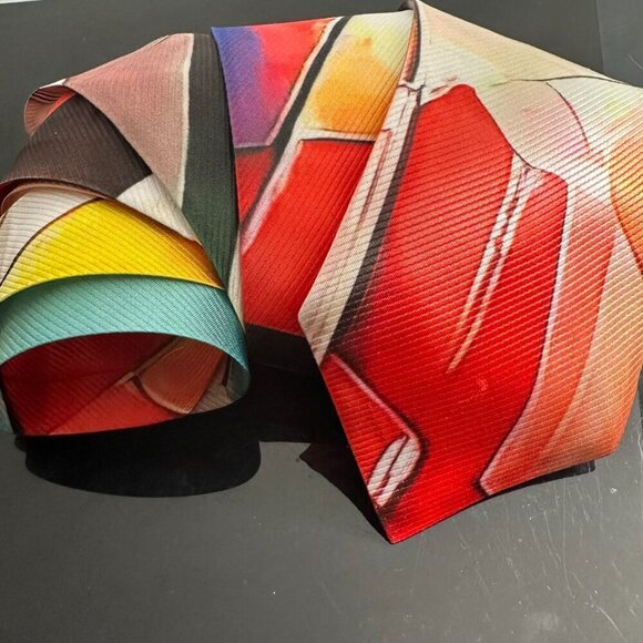 Red Optical Illusion Painterly Red Orange Designer Menswear Tie Necktie Abstract - Picture 3 of 3